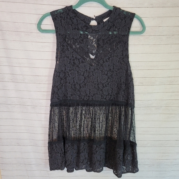 UMGEE BLACK LACE SHEER SLEEVELESS TOP, SZ SMALL - Picture 1 of 12
